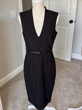 White House Black Market Black Sleeveless V-Neck Ultimate Sheath Dress with Belt